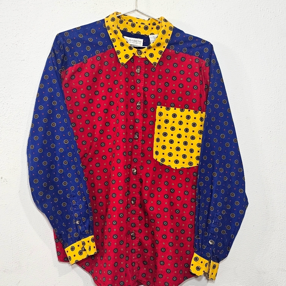 Colorful Womens Shirt with Yellow Accents Sz 16 Cotton